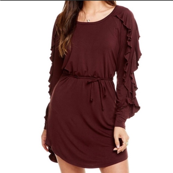 NWT CHASER Cool Jersey Ruffle Raglan Shirttail Dress Size M Color: Gray - Picture 3 of 12